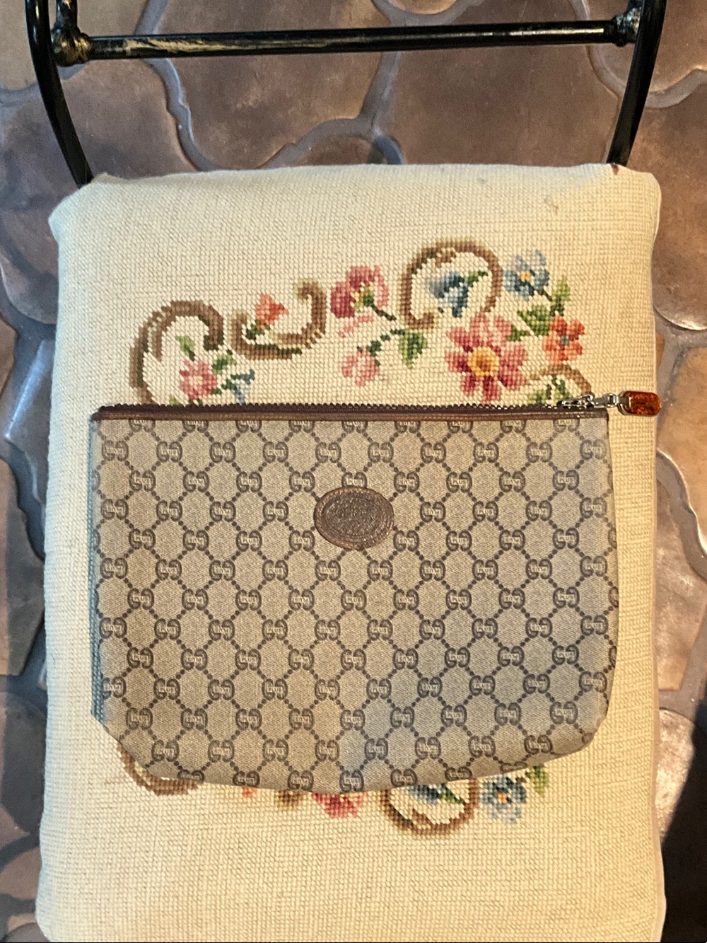 Gucci Beige & Brown GG Canvas Zip Pouch
